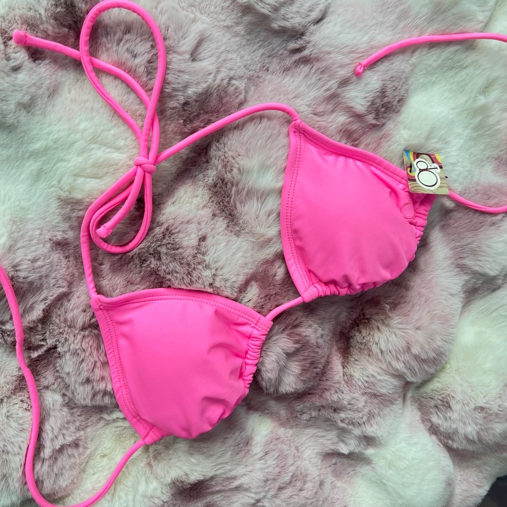 OP Juniors Small Bikini Triangle Top Neon Bubblegum Pink String Swimwear NWT